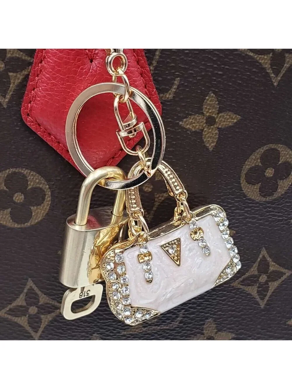 Authentic Louis Vuitton Gold Padlock & Key 🔒 LV Bag Charm w/ Unbranded Keychain